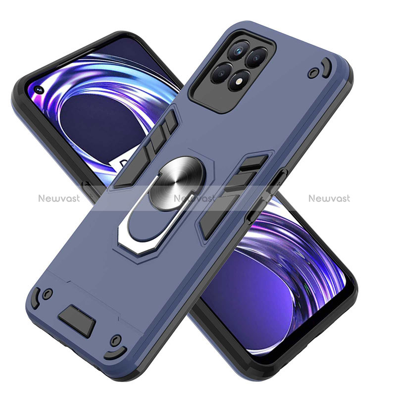 Silicone Matte Finish and Plastic Back Cover Case with Magnetic Finger Ring Stand Y01B for Realme 8i