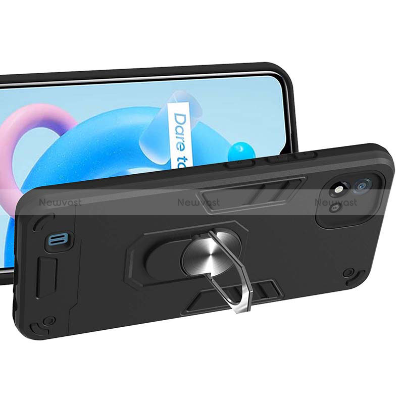 Silicone Matte Finish and Plastic Back Cover Case with Magnetic Finger Ring Stand Y01B for Realme C11 (2021)