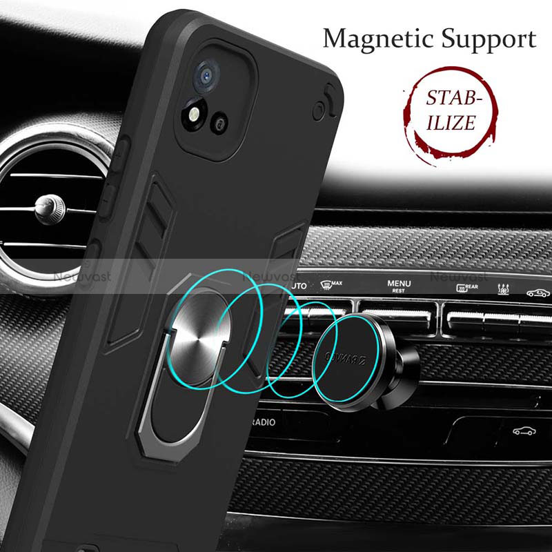 Silicone Matte Finish and Plastic Back Cover Case with Magnetic Finger Ring Stand Y01B for Realme C11 (2021)