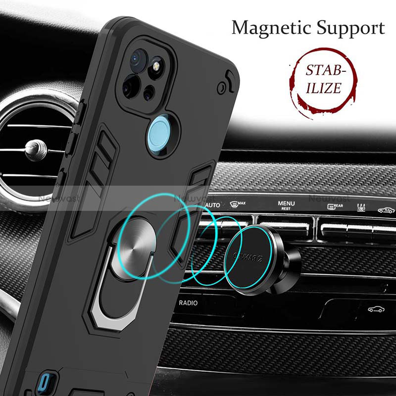 Silicone Matte Finish and Plastic Back Cover Case with Magnetic Finger Ring Stand Y01B for Realme C21