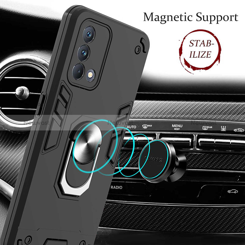 Silicone Matte Finish and Plastic Back Cover Case with Magnetic Finger Ring Stand Y01B for Realme GT Master 5G