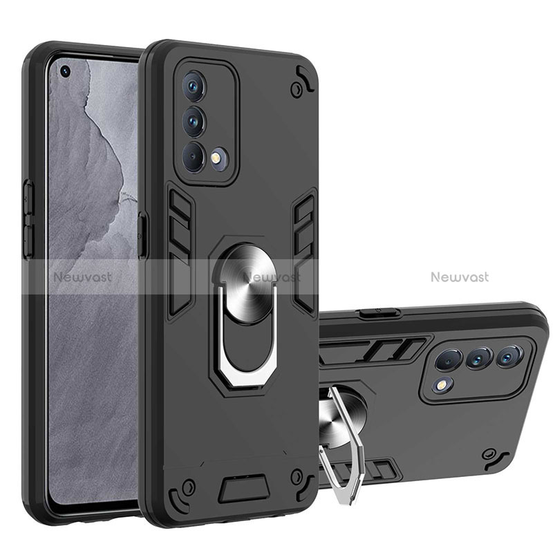 Silicone Matte Finish and Plastic Back Cover Case with Magnetic Finger Ring Stand Y01B for Realme GT Master 5G Black