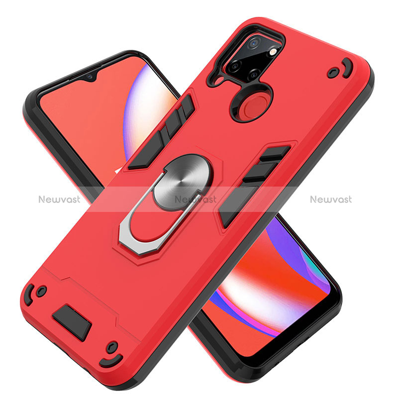 Silicone Matte Finish and Plastic Back Cover Case with Magnetic Finger Ring Stand Y01B for Realme Narzo 30A