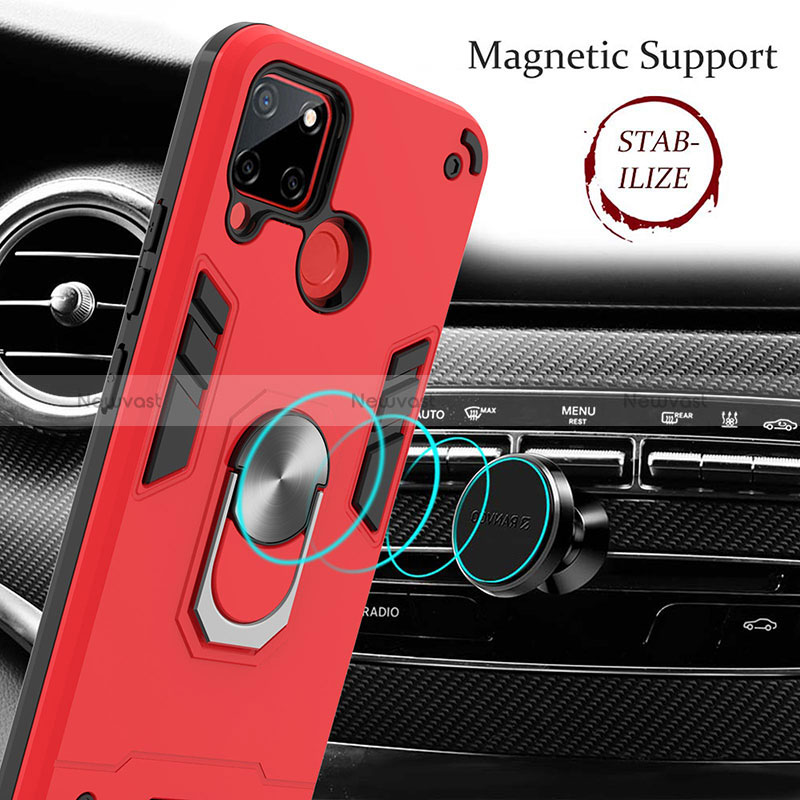 Silicone Matte Finish and Plastic Back Cover Case with Magnetic Finger Ring Stand Y01B for Realme Narzo 30A