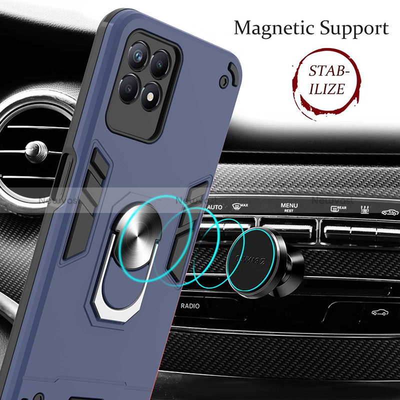 Silicone Matte Finish and Plastic Back Cover Case with Magnetic Finger Ring Stand Y01B for Realme Narzo 50 4G