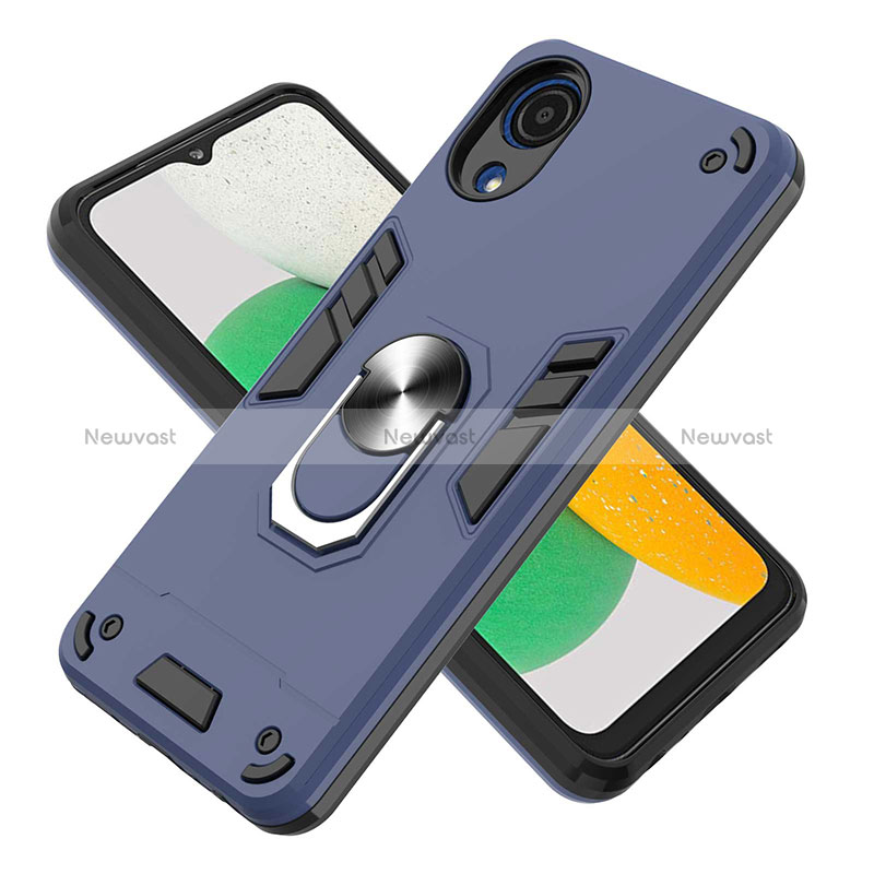 Silicone Matte Finish and Plastic Back Cover Case with Magnetic Finger Ring Stand Y01B for Samsung Galaxy A03 Core