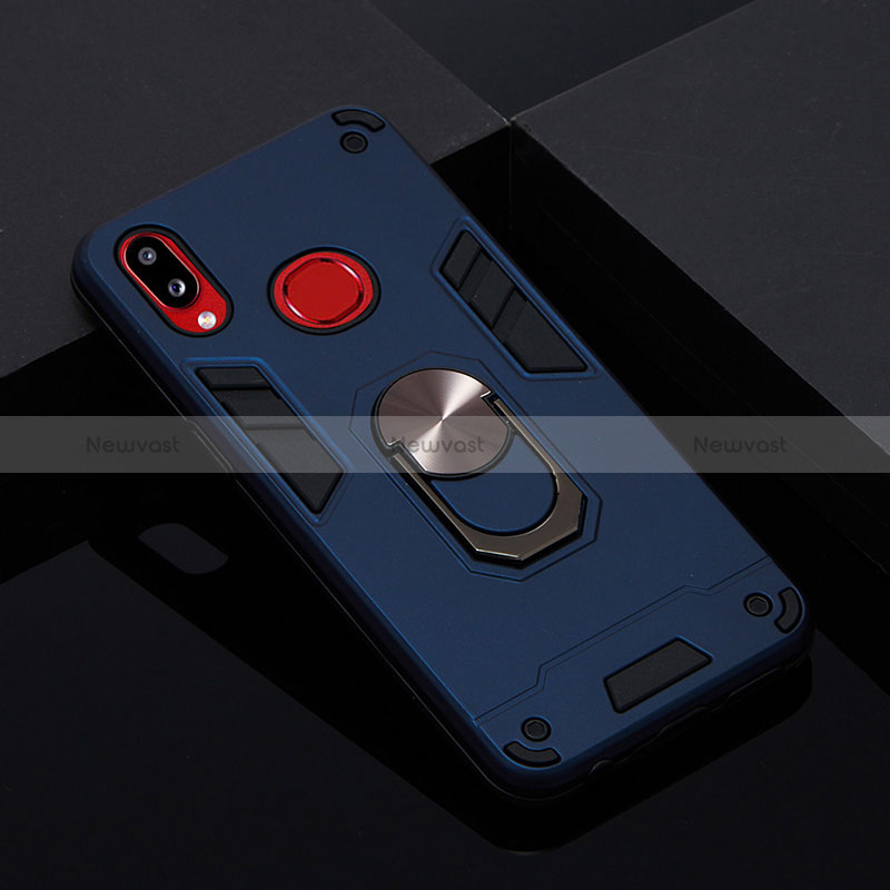 Silicone Matte Finish and Plastic Back Cover Case with Magnetic Finger Ring Stand Y01B for Samsung Galaxy A10s