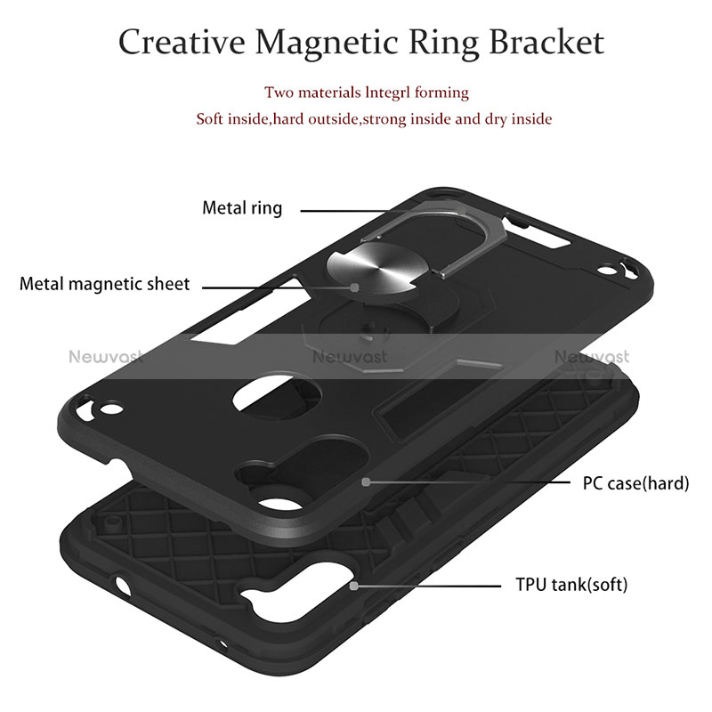 Silicone Matte Finish and Plastic Back Cover Case with Magnetic Finger Ring Stand Y01B for Samsung Galaxy A11