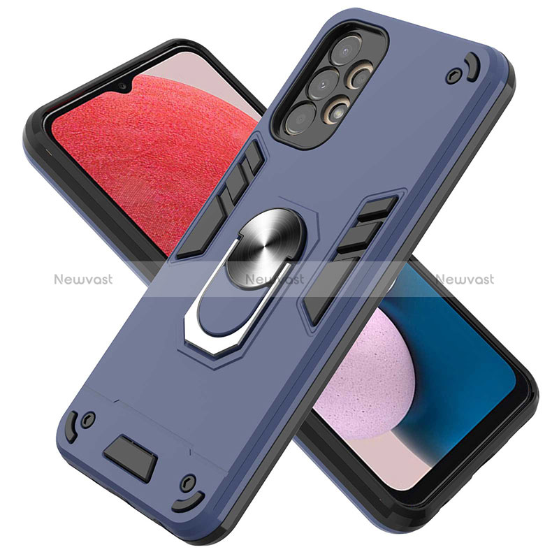 Silicone Matte Finish and Plastic Back Cover Case with Magnetic Finger Ring Stand Y01B for Samsung Galaxy A13 4G