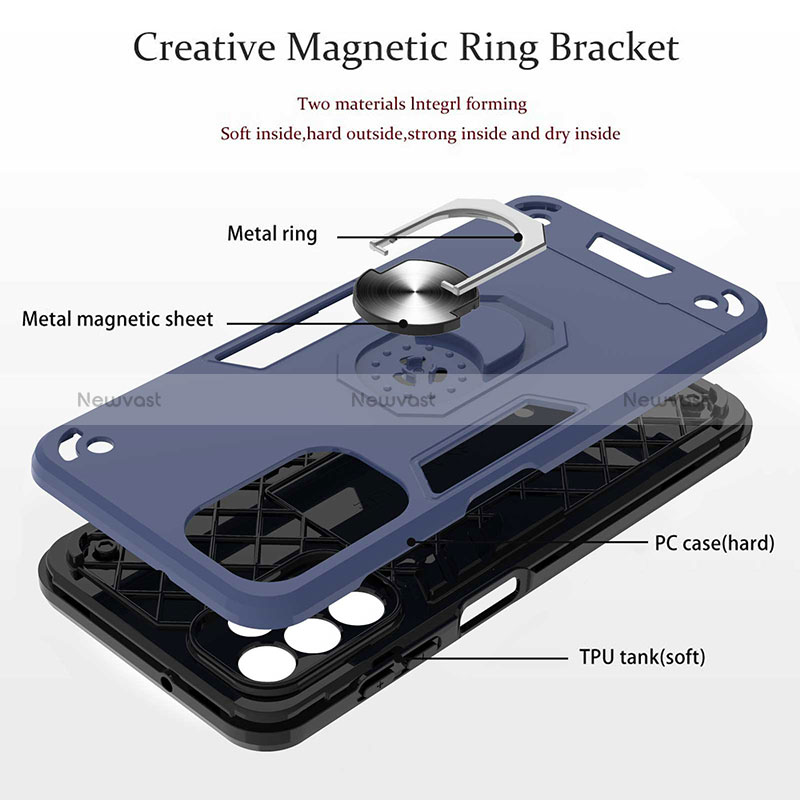 Silicone Matte Finish and Plastic Back Cover Case with Magnetic Finger Ring Stand Y01B for Samsung Galaxy A13 4G