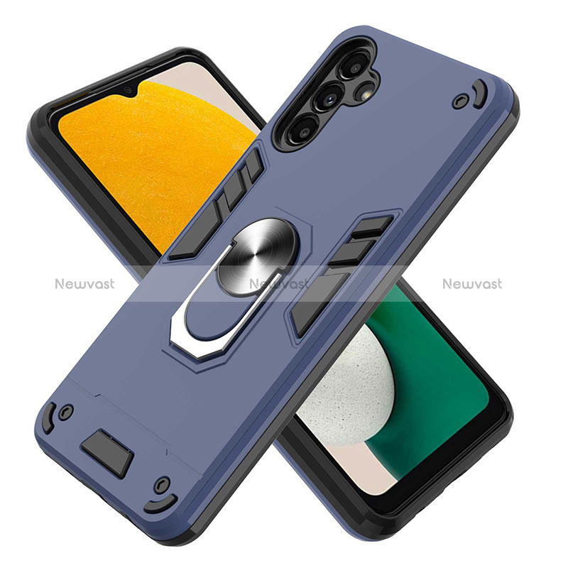 Silicone Matte Finish and Plastic Back Cover Case with Magnetic Finger Ring Stand Y01B for Samsung Galaxy A13 5G