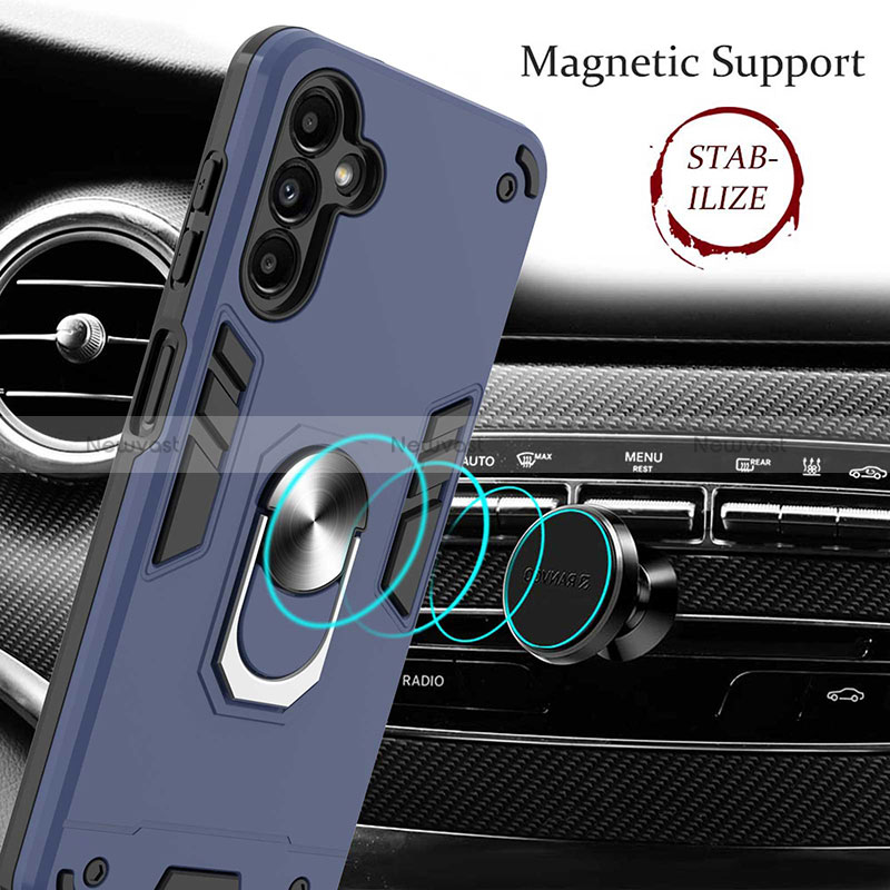 Silicone Matte Finish and Plastic Back Cover Case with Magnetic Finger Ring Stand Y01B for Samsung Galaxy A13 5G