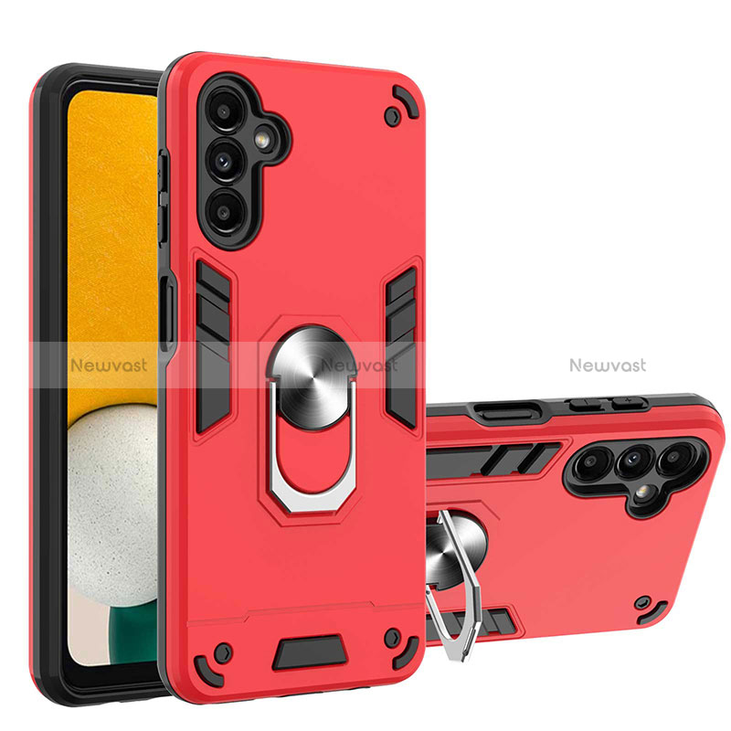 Silicone Matte Finish and Plastic Back Cover Case with Magnetic Finger Ring Stand Y01B for Samsung Galaxy A13 5G Red