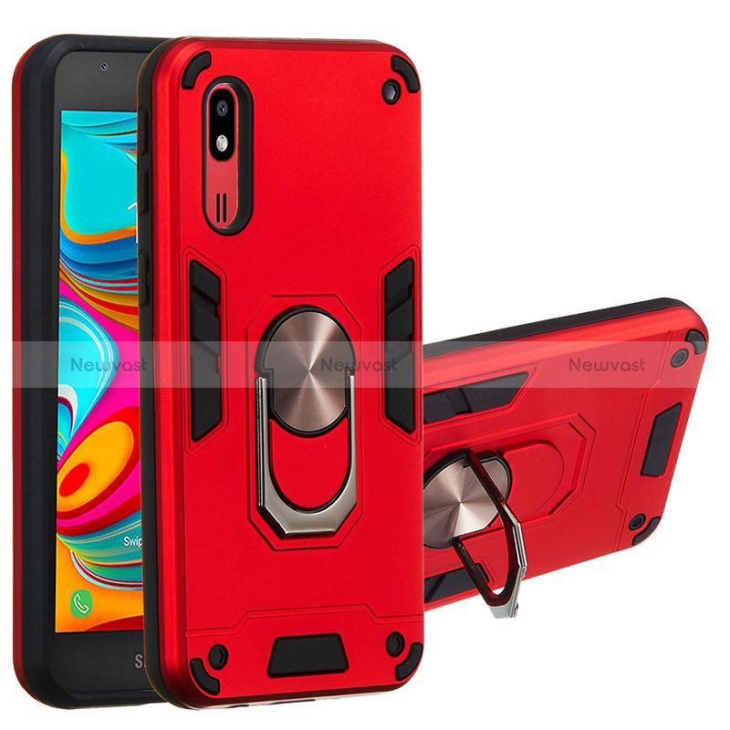 Silicone Matte Finish and Plastic Back Cover Case with Magnetic Finger Ring Stand Y01B for Samsung Galaxy A2 Core A260F A260G