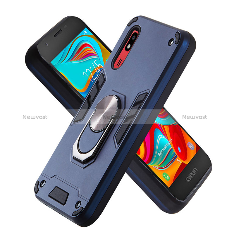 Silicone Matte Finish and Plastic Back Cover Case with Magnetic Finger Ring Stand Y01B for Samsung Galaxy A2 Core A260F A260G