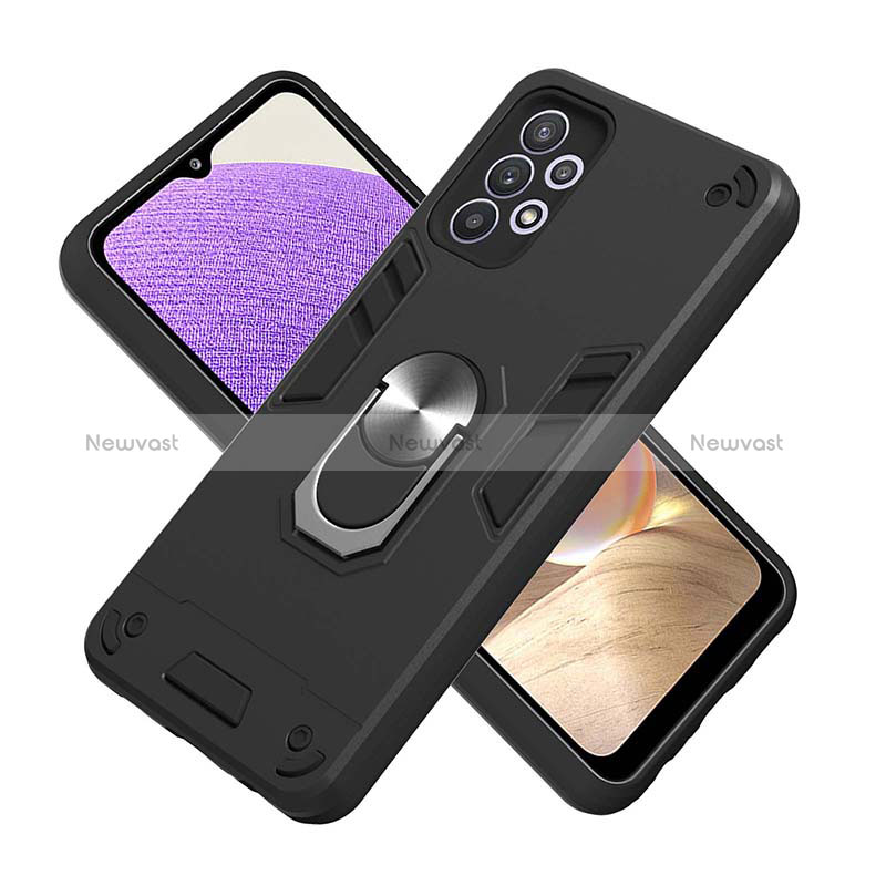 Silicone Matte Finish and Plastic Back Cover Case with Magnetic Finger Ring Stand Y01B for Samsung Galaxy A32 4G