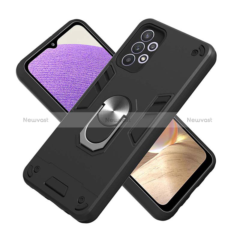 Silicone Matte Finish and Plastic Back Cover Case with Magnetic Finger Ring Stand Y01B for Samsung Galaxy A32 5G