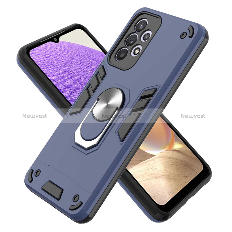 Silicone Matte Finish and Plastic Back Cover Case with Magnetic Finger Ring Stand Y01B for Samsung Galaxy A33 5G