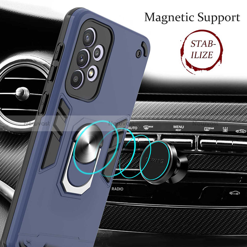Silicone Matte Finish and Plastic Back Cover Case with Magnetic Finger Ring Stand Y01B for Samsung Galaxy A33 5G