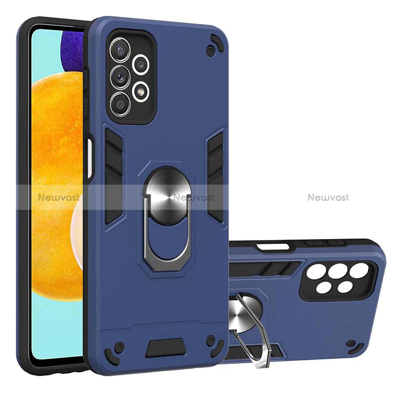 Silicone Matte Finish and Plastic Back Cover Case with Magnetic Finger Ring Stand Y01B for Samsung Galaxy A52 4G