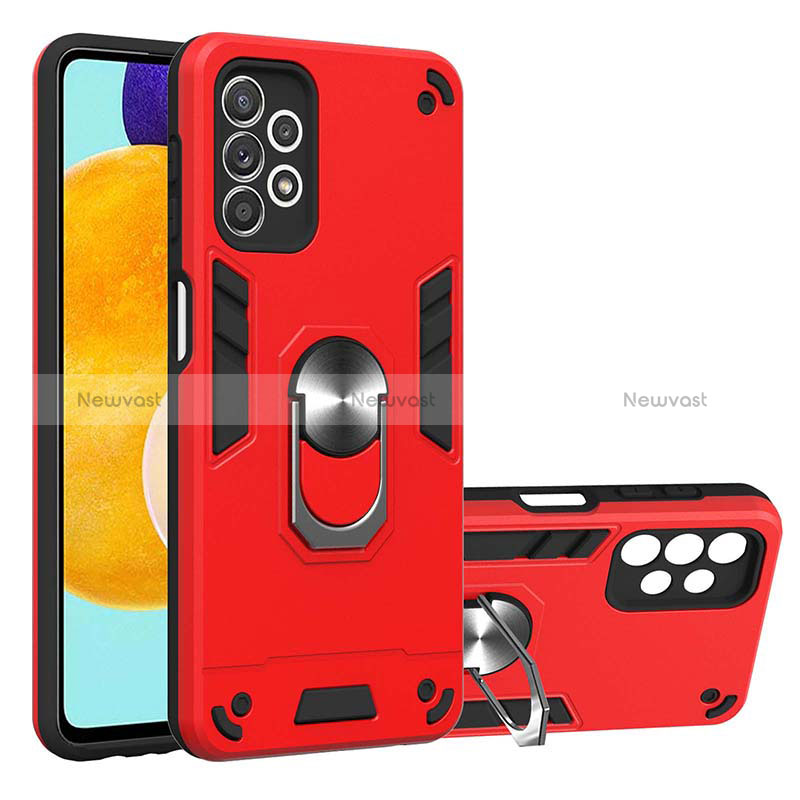 Silicone Matte Finish and Plastic Back Cover Case with Magnetic Finger Ring Stand Y01B for Samsung Galaxy A52 4G