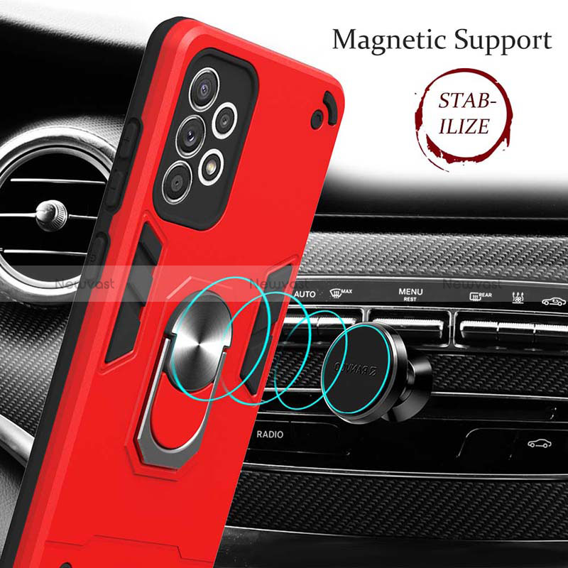 Silicone Matte Finish and Plastic Back Cover Case with Magnetic Finger Ring Stand Y01B for Samsung Galaxy A52 4G