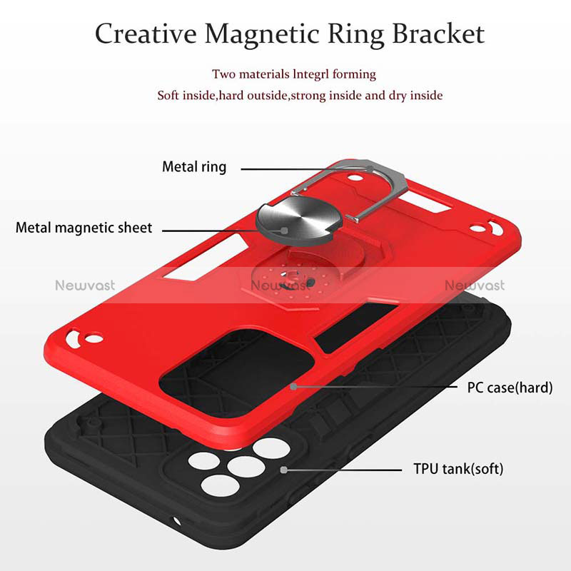 Silicone Matte Finish and Plastic Back Cover Case with Magnetic Finger Ring Stand Y01B for Samsung Galaxy A52 4G