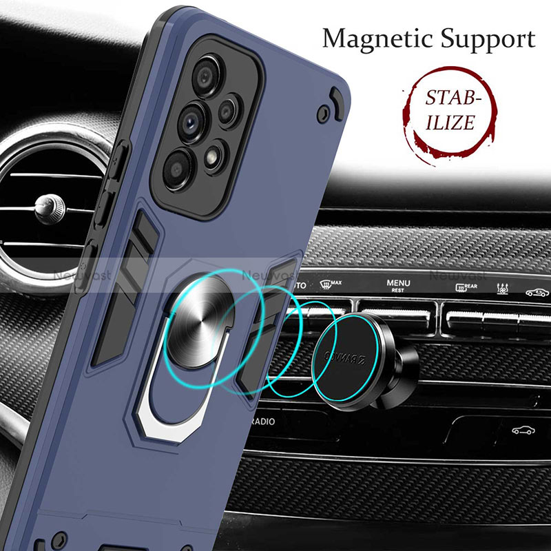 Silicone Matte Finish and Plastic Back Cover Case with Magnetic Finger Ring Stand Y01B for Samsung Galaxy A53 5G