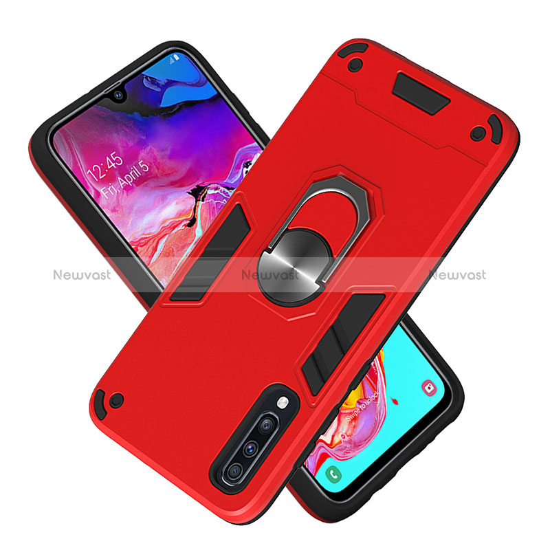 Silicone Matte Finish and Plastic Back Cover Case with Magnetic Finger Ring Stand Y01B for Samsung Galaxy A70