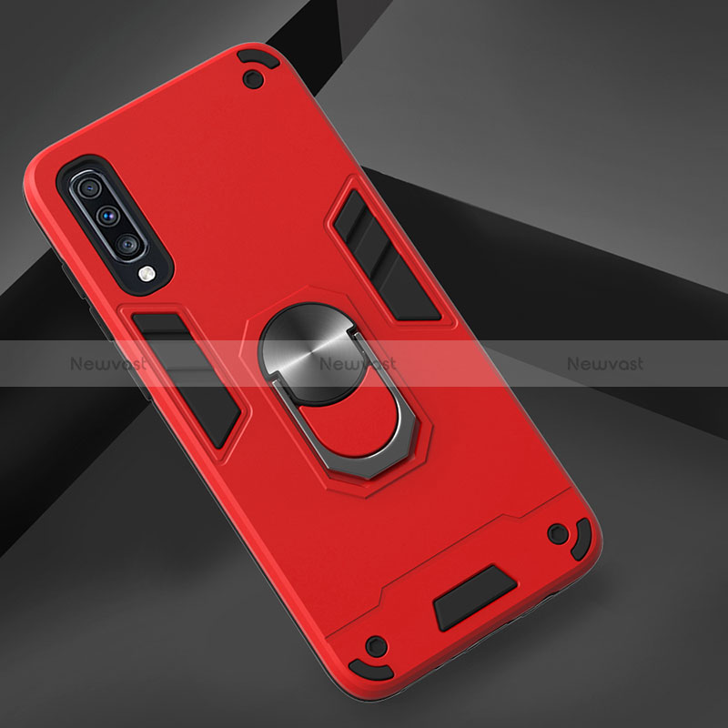 Silicone Matte Finish and Plastic Back Cover Case with Magnetic Finger Ring Stand Y01B for Samsung Galaxy A70