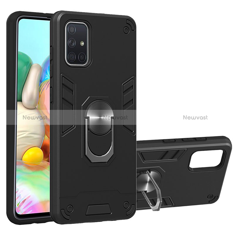 Silicone Matte Finish and Plastic Back Cover Case with Magnetic Finger Ring Stand Y01B for Samsung Galaxy A71 5G