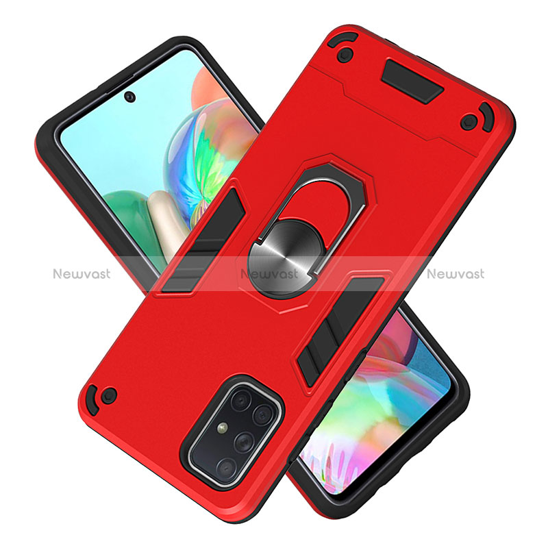 Silicone Matte Finish and Plastic Back Cover Case with Magnetic Finger Ring Stand Y01B for Samsung Galaxy A71 5G