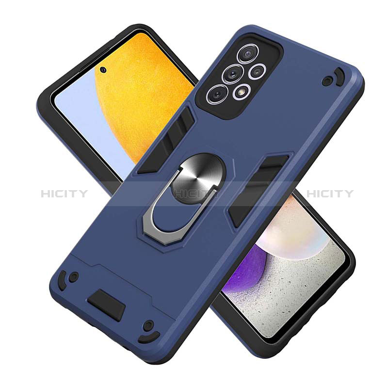 Silicone Matte Finish and Plastic Back Cover Case with Magnetic Finger Ring Stand Y01B for Samsung Galaxy A72 5G