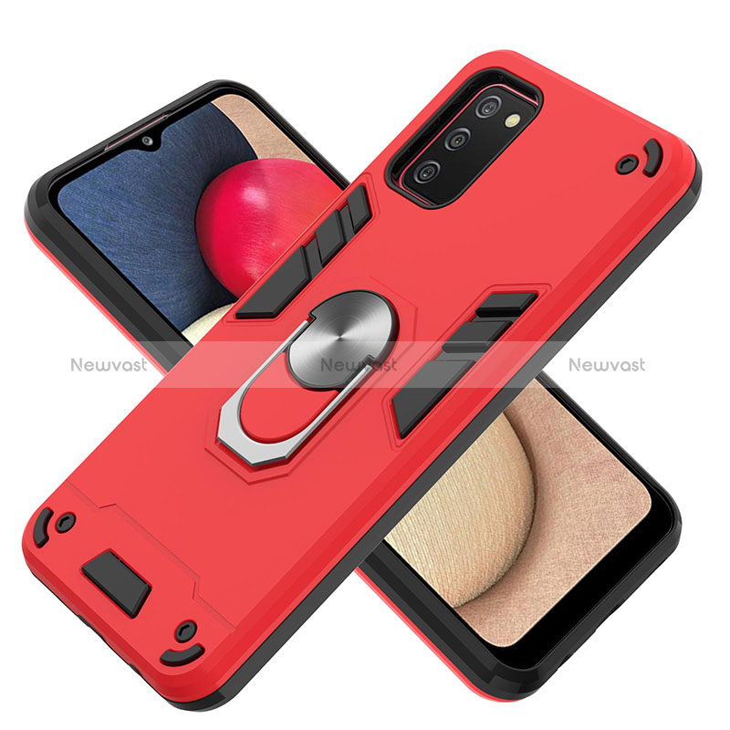 Silicone Matte Finish and Plastic Back Cover Case with Magnetic Finger Ring Stand Y01B for Samsung Galaxy F02S SM-E025F