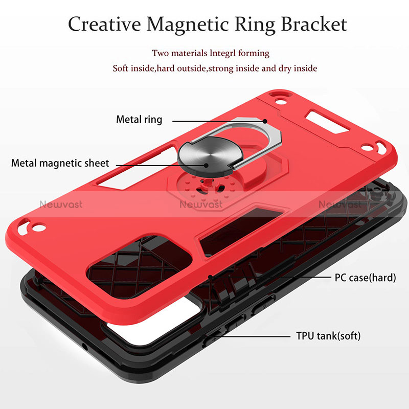 Silicone Matte Finish and Plastic Back Cover Case with Magnetic Finger Ring Stand Y01B for Samsung Galaxy F02S SM-E025F