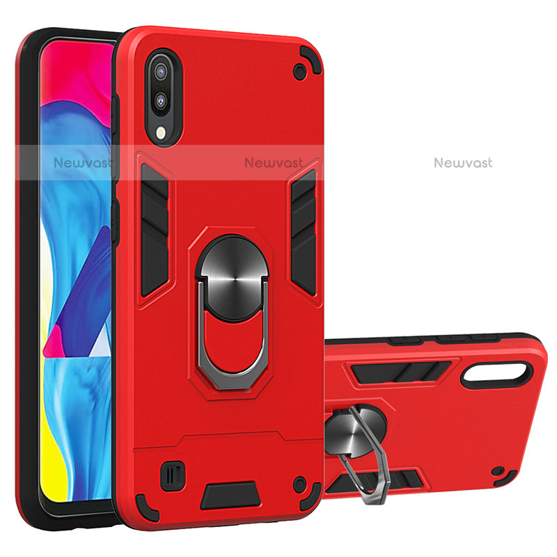 Silicone Matte Finish and Plastic Back Cover Case with Magnetic Finger Ring Stand Y01B for Samsung Galaxy M10