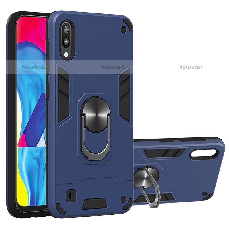 Silicone Matte Finish and Plastic Back Cover Case with Magnetic Finger Ring Stand Y01B for Samsung Galaxy M10