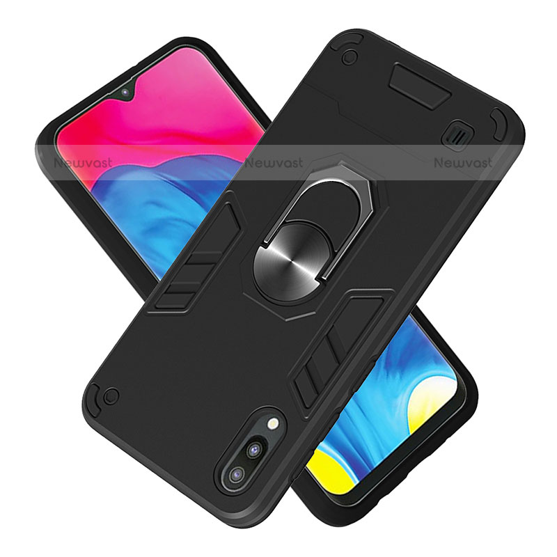 Silicone Matte Finish and Plastic Back Cover Case with Magnetic Finger Ring Stand Y01B for Samsung Galaxy M10