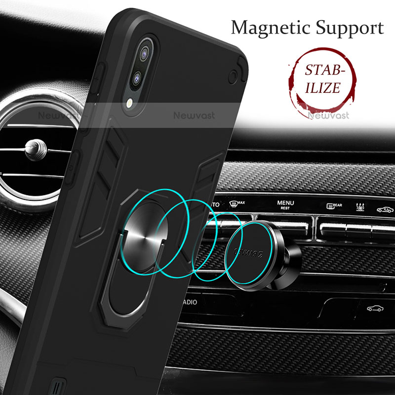 Silicone Matte Finish and Plastic Back Cover Case with Magnetic Finger Ring Stand Y01B for Samsung Galaxy M10