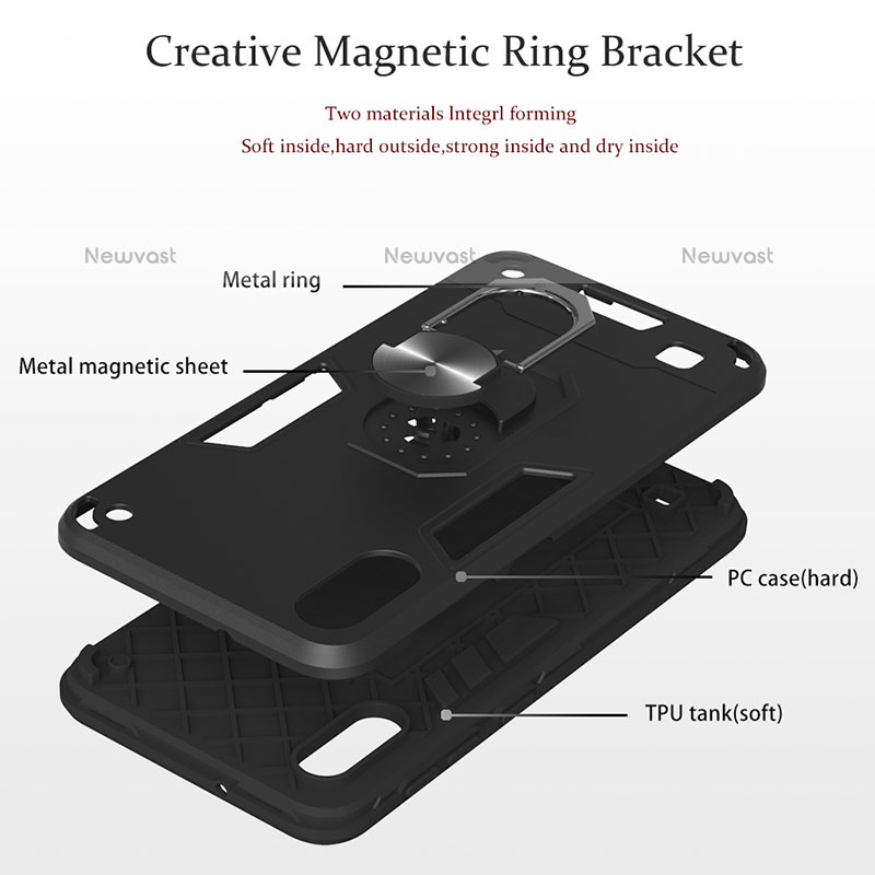 Silicone Matte Finish and Plastic Back Cover Case with Magnetic Finger Ring Stand Y01B for Samsung Galaxy M10