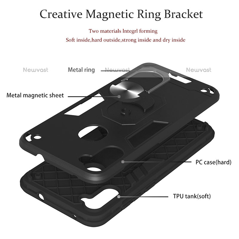 Silicone Matte Finish and Plastic Back Cover Case with Magnetic Finger Ring Stand Y01B for Samsung Galaxy M11