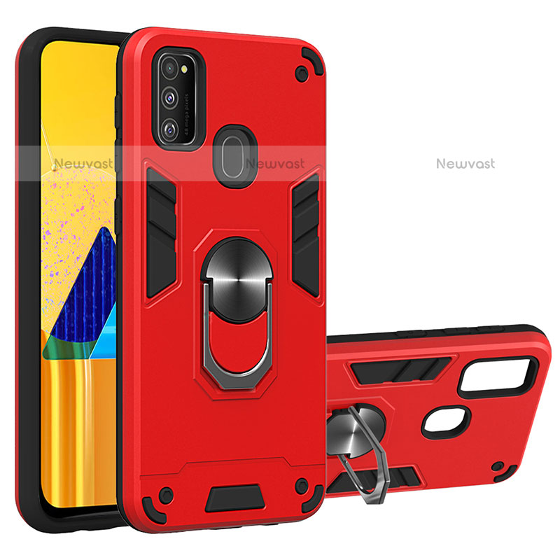 Silicone Matte Finish and Plastic Back Cover Case with Magnetic Finger Ring Stand Y01B for Samsung Galaxy M30s