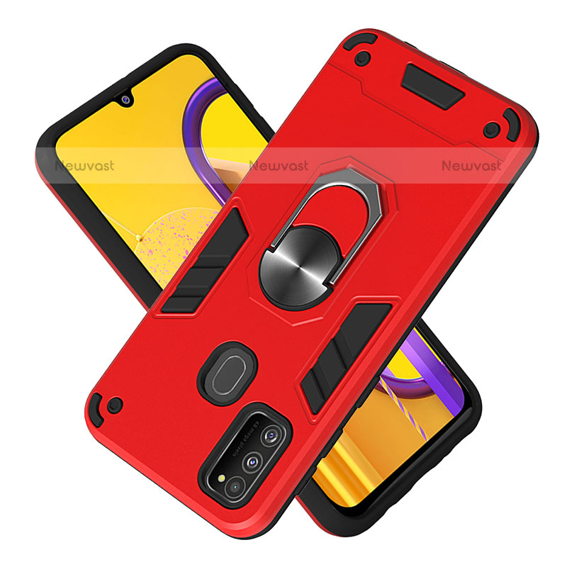 Silicone Matte Finish and Plastic Back Cover Case with Magnetic Finger Ring Stand Y01B for Samsung Galaxy M30s