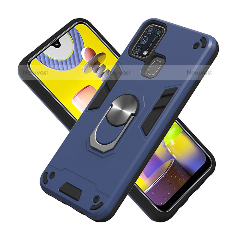 Silicone Matte Finish and Plastic Back Cover Case with Magnetic Finger Ring Stand Y01B for Samsung Galaxy M31