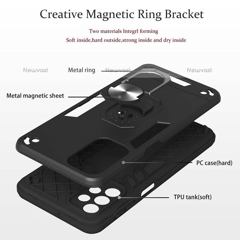 Silicone Matte Finish and Plastic Back Cover Case with Magnetic Finger Ring Stand Y01B for Samsung Galaxy M32 5G