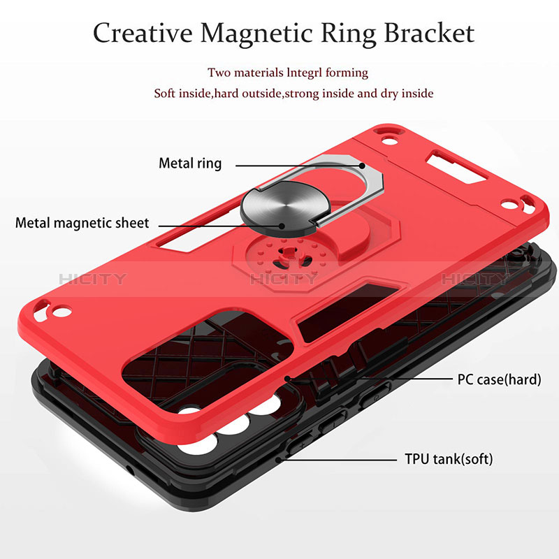 Silicone Matte Finish and Plastic Back Cover Case with Magnetic Finger Ring Stand Y01B for Samsung Galaxy M54 5G