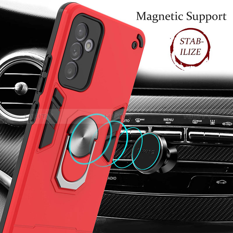 Silicone Matte Finish and Plastic Back Cover Case with Magnetic Finger Ring Stand Y01B for Samsung Galaxy M54 5G