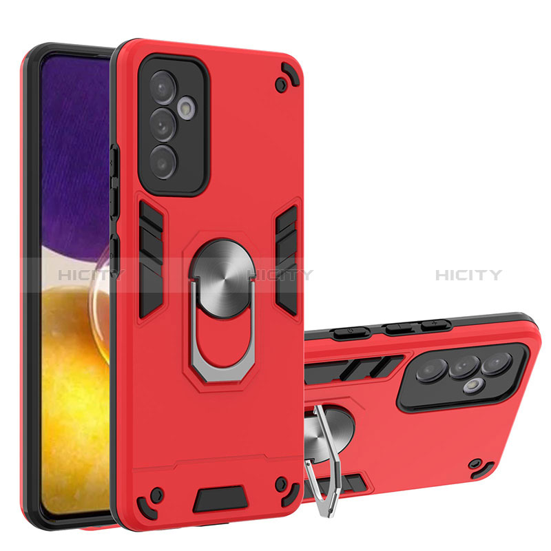 Silicone Matte Finish and Plastic Back Cover Case with Magnetic Finger Ring Stand Y01B for Samsung Galaxy M54 5G Red