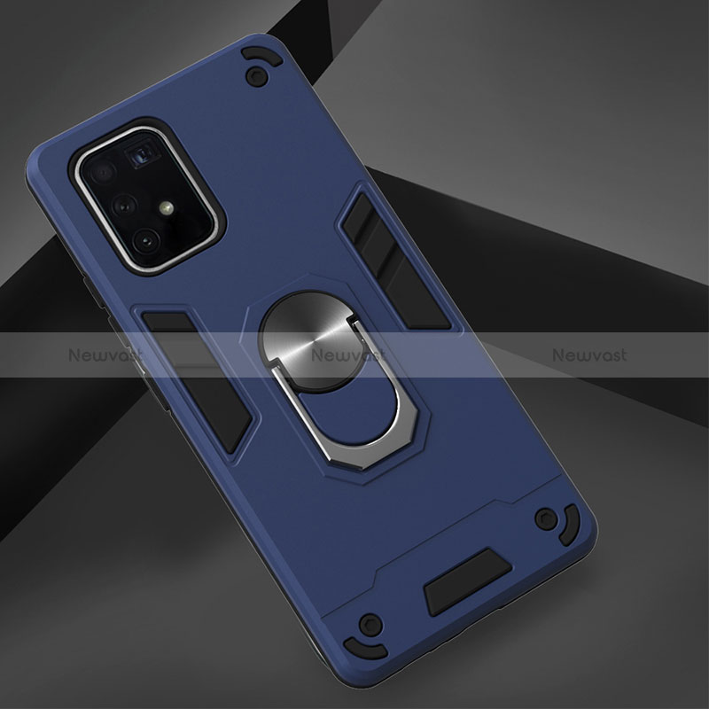 Silicone Matte Finish and Plastic Back Cover Case with Magnetic Finger Ring Stand Y01B for Samsung Galaxy S10 Lite