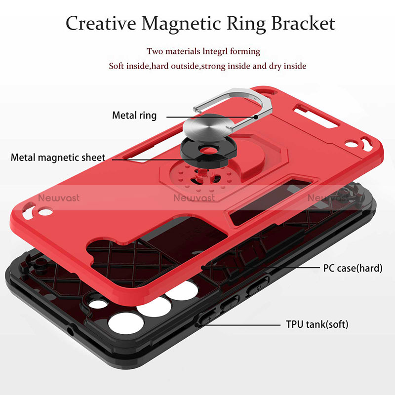 Silicone Matte Finish and Plastic Back Cover Case with Magnetic Finger Ring Stand Y01B for Samsung Galaxy S24 5G